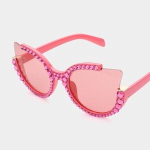 Pink Crystal Cat Eye Bling Sun Glasses Studded Shades Rhinestone